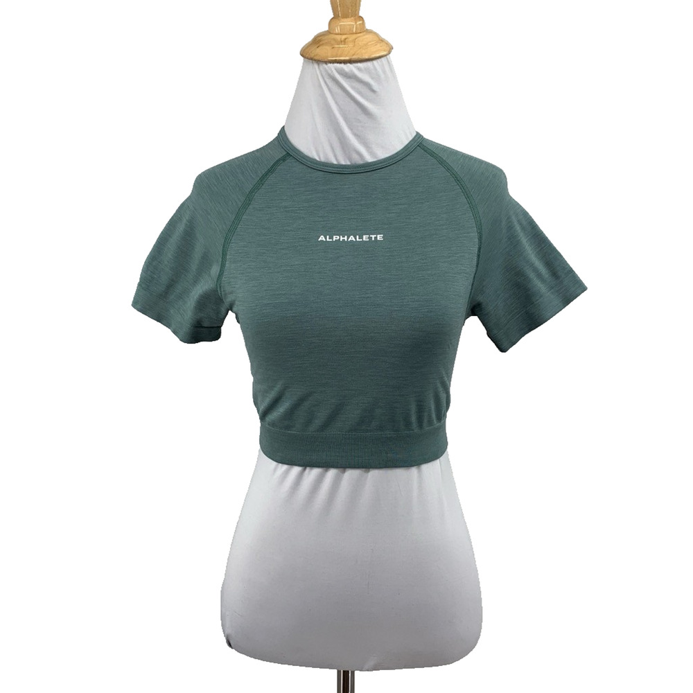 Alphalete Top Womens S Small Jade Amplify Cropped Raglan Short Sleeve Shirt